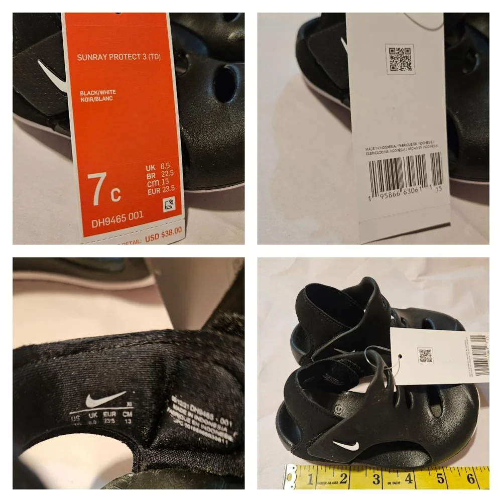 Boys Nike Sunray Protect 3 Sandals Size 7C Black/White New w/box